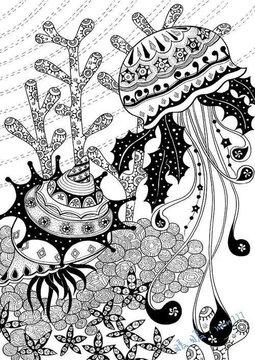 《海螺与水母》画于2012.10.