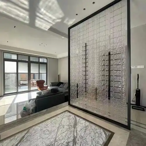 创意不锈钢水晶玻璃屏风隔断墙中式现代玄关透光磨砂水晶玻璃隔断