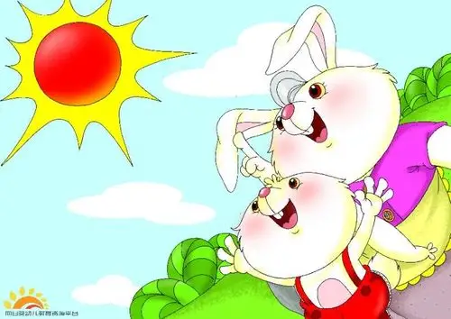"小兔子顺着妈妈的手指的方向,仰起了头,大声叫:"妈妈,我找到了,太阳