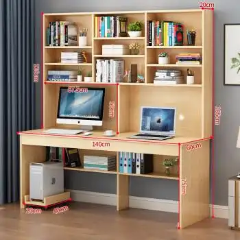 实木书桌书架组合家用带书柜一体简约经济型电脑桌书台学生写字桌 长