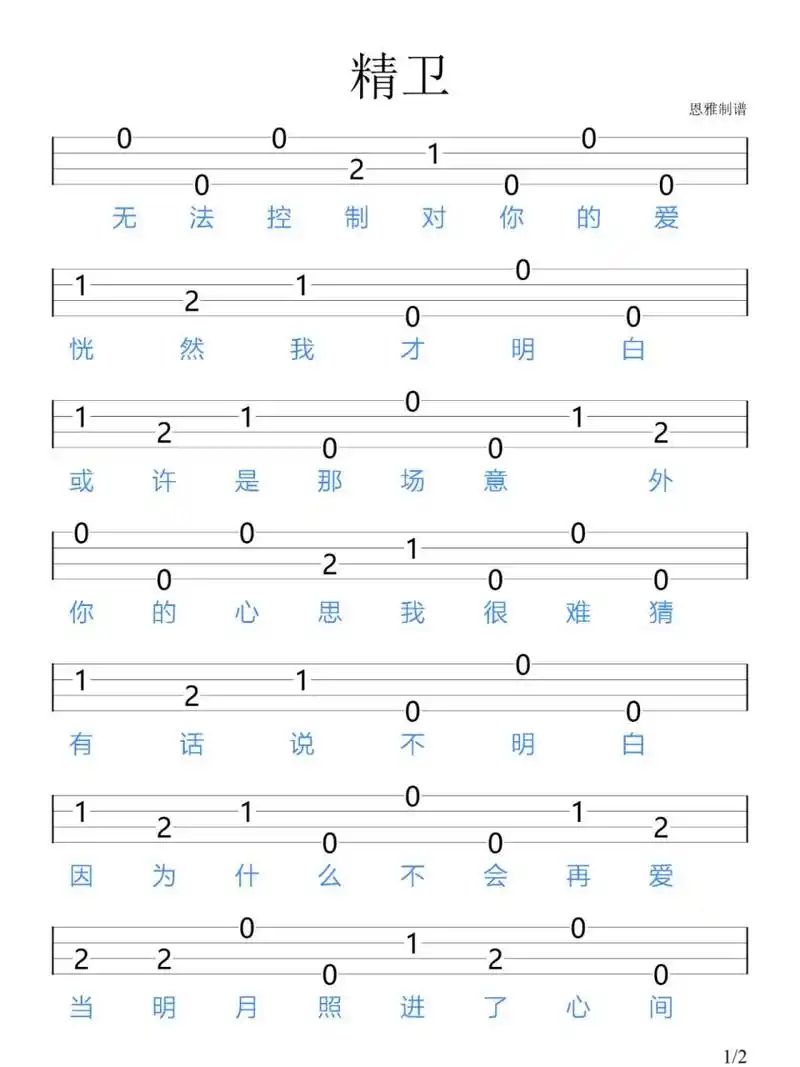 《精卫》王悦辰/尤克里里新手指弹谱 "我愿平东海,身沉心不改;大海无