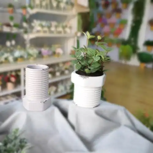 复古陶瓷迷你多肉易拉罐陶瓷创意盆栽仿真多肉花盆家居工艺品摆件