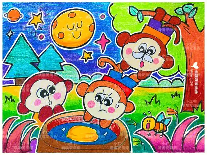 幼编主题画猴子捞月线稿涂色78