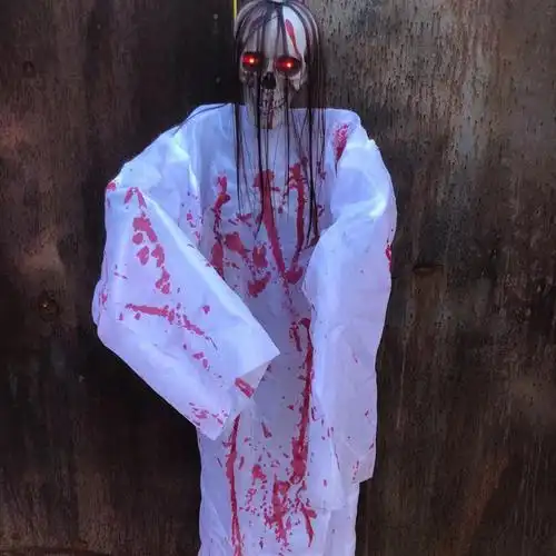 万圣节恐怖骷髅发光鬼叫吊式女鬼鬼屋密室装饰挂件整蛊道具吓人