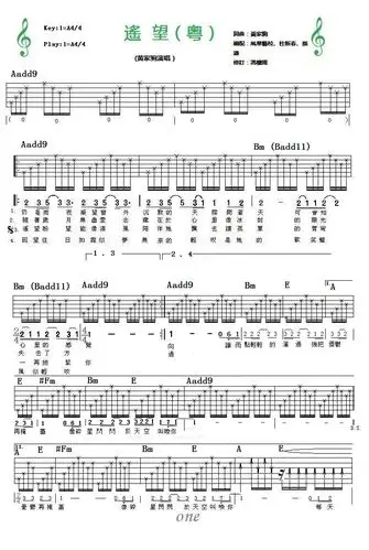 求beyond遥望的原版吉他谱