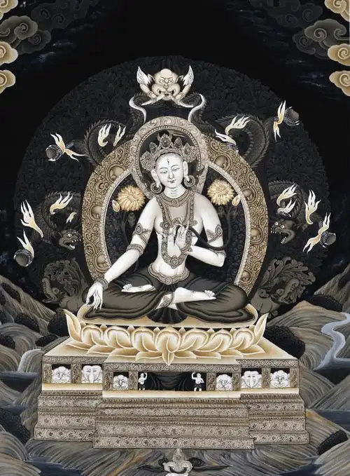 馆藏级纯手绘唐卡白度母