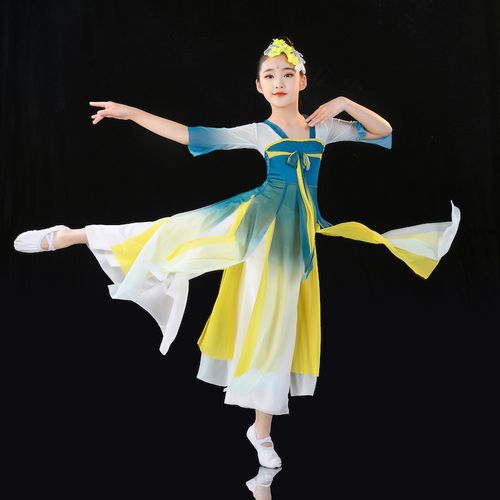 儿童古典演出服飘逸中国中国舞舞蹈服装女童扇子儿童演出服