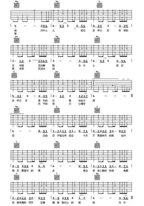 姜育恒多年以后吉他谱六线谱图片谱