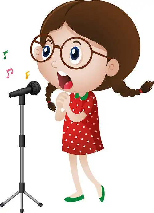 快乐的女孩在麦克风上唱歌图片