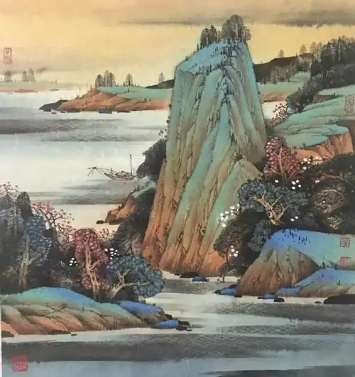 山水小品 工笔重彩/48.5x45cm