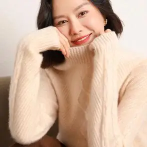 针织内搭套头宽松针织长袖加厚提花纯羊毛毛衣新款打底衫女士冬季