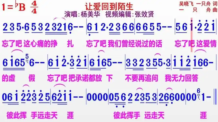 杨美华演唱《让爱回到陌生》的彩色动态简谱_腾讯视频