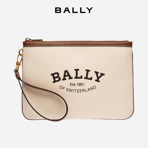 巴利(bally)女士帆布经典字母logo手拿包米色6301933
