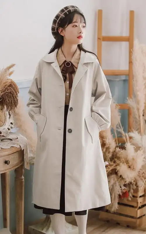 60商场同款春秋风衣大衣女装秋款2021年新款秋冬季韩版百搭外套中长