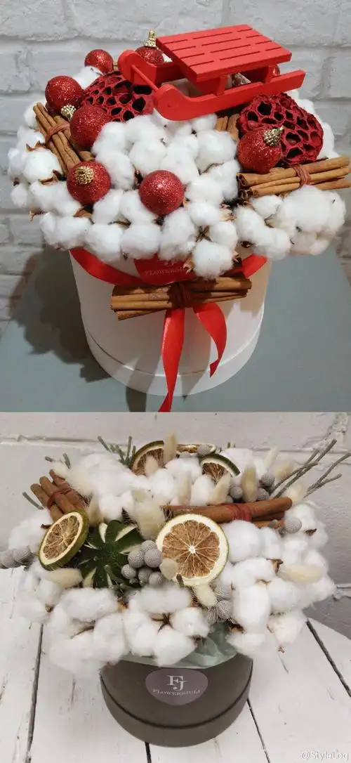 flowersjuli 棉花桶装花束.