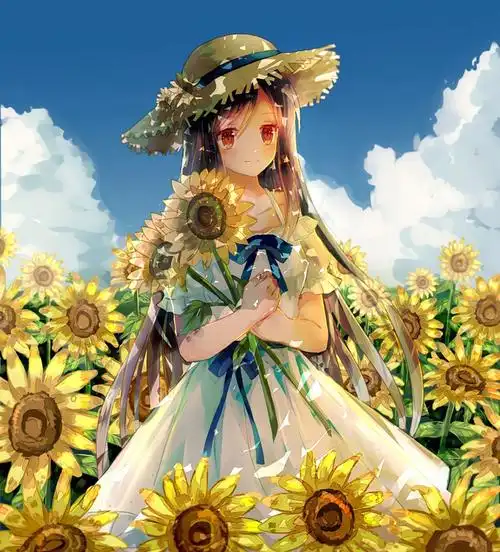 戴草帽的日系淑女插画图片