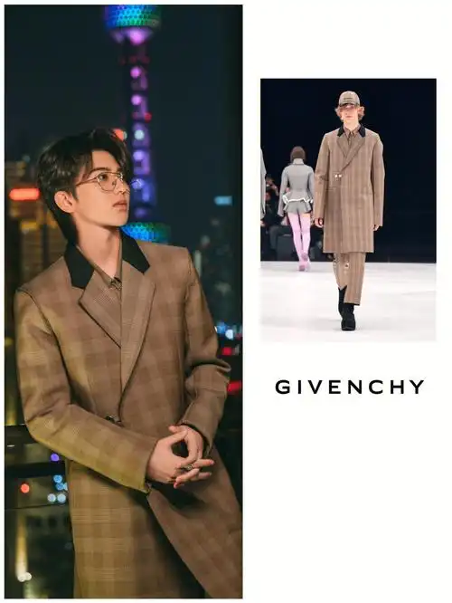 蔡徐坤复古英伦格纹大衣造型