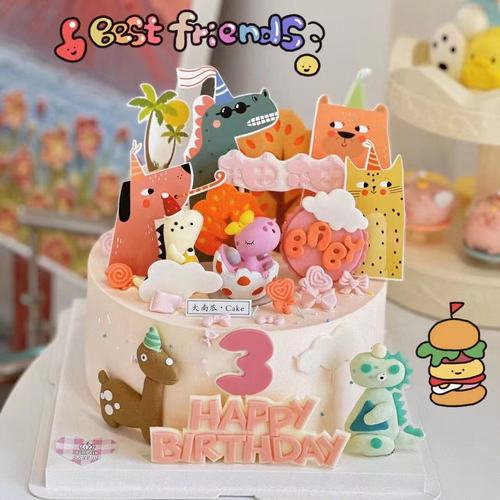 软陶恐龙宝宝蛋糕装饰摆件雷龙梁龙小恐龙男孩女孩生日甜品台插件