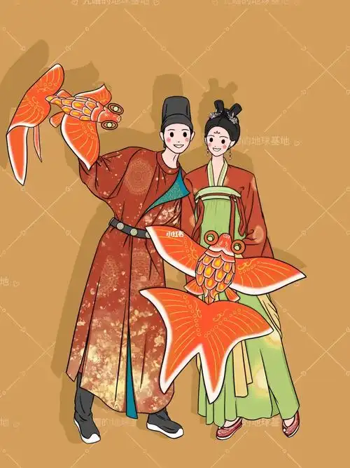 婚礼插画卡通汉服手绘