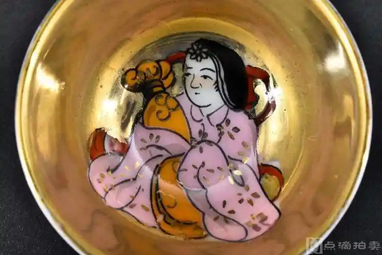 日本九谷烧七福神酒杯烧制瓷器酒盏7只全