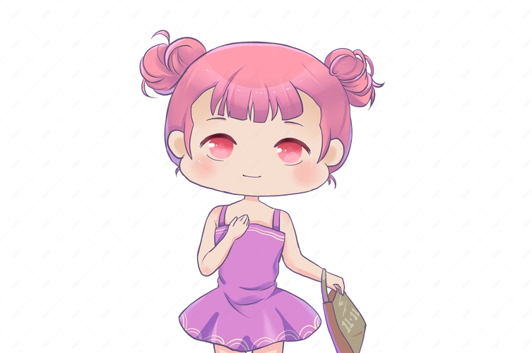 双十一购物卡通手绘可爱粉色小女生清新透明背景元素