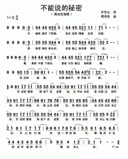 不能说的秘密_简谱_搜谱网