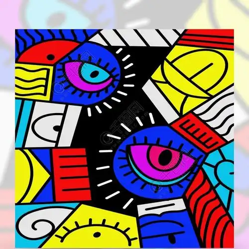 眼睛几何艺术抽象画廊壁画背景