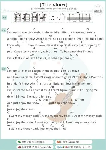 lenkatheshow尤克里里谱弹唱视频教学白熊音乐