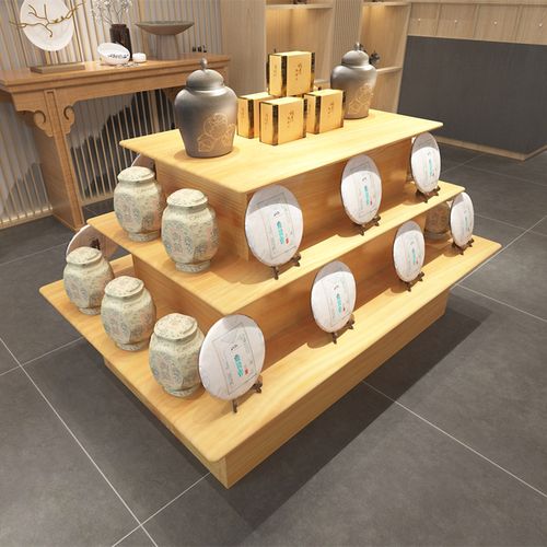 茶叶展示柜实木中岛流水台阶梯中式展厅货架烟酒柜组合产品陈列架