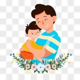 手绘孩子拥抱爸爸免抠素材
