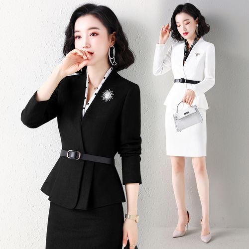 白色职业套装女神范西装套裙美容院西服高端名媛主持人职业女裙套装