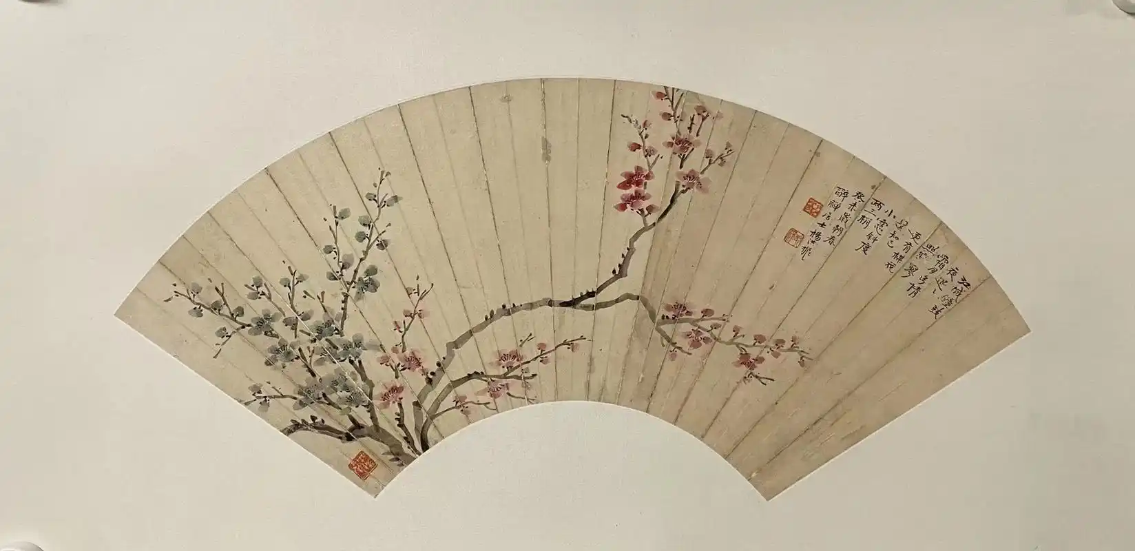 【清雅绝尘】民国困学斋主杨洪振双色梅花图#扇面 #国画艺术  - 抖音