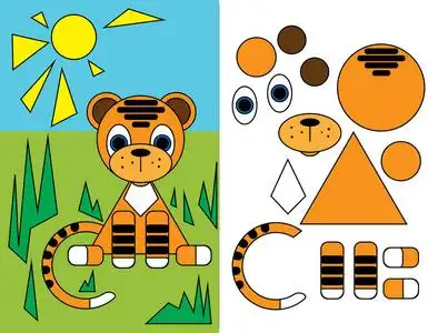 学龄前儿童的逻辑任务. 儿童拼图. 我们学习形状. 圆形正方形三角形.