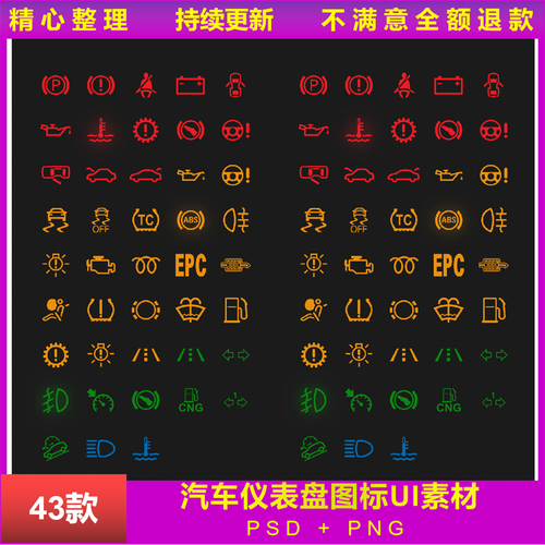 简洁汽车仪表盘图标ui素材 指示灯交通界面平面设计 psd分层png