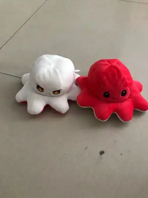 跨境可爱翻面章鱼玩偶双面表情翻转八爪鱼公仔毛绒玩具怒火章鱼