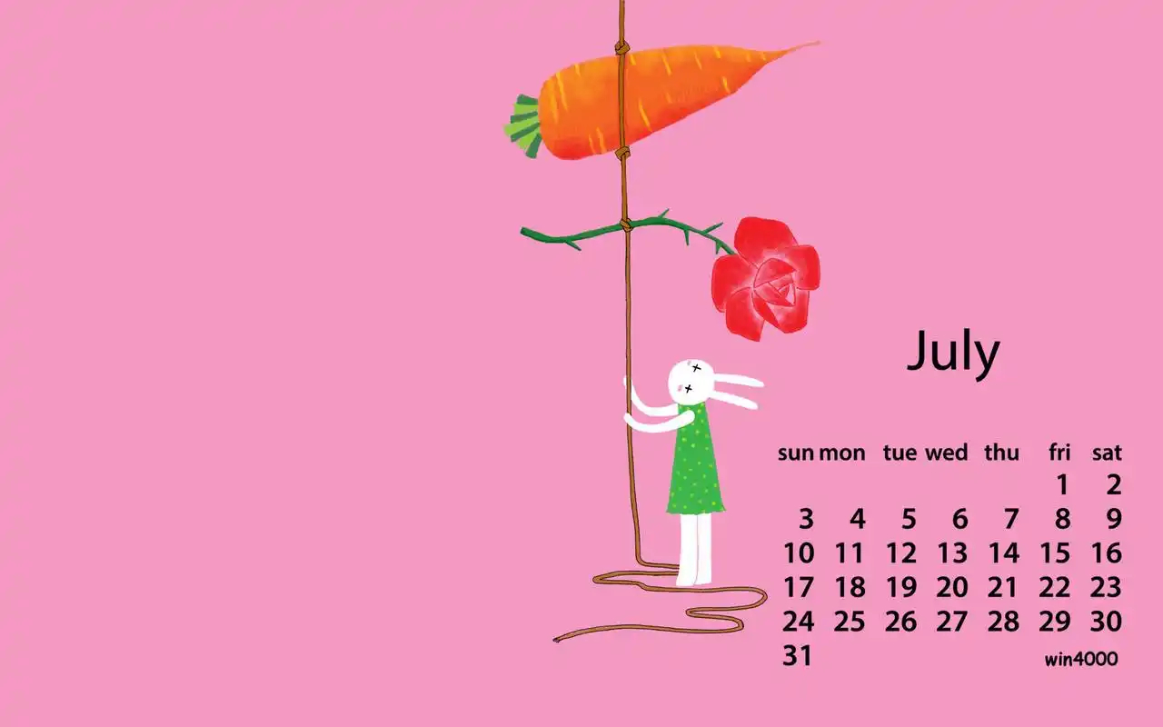 首页 桌面壁纸 2016年7月日历《艾玩兔》哲理插画可爱卡通兔壁纸 第三