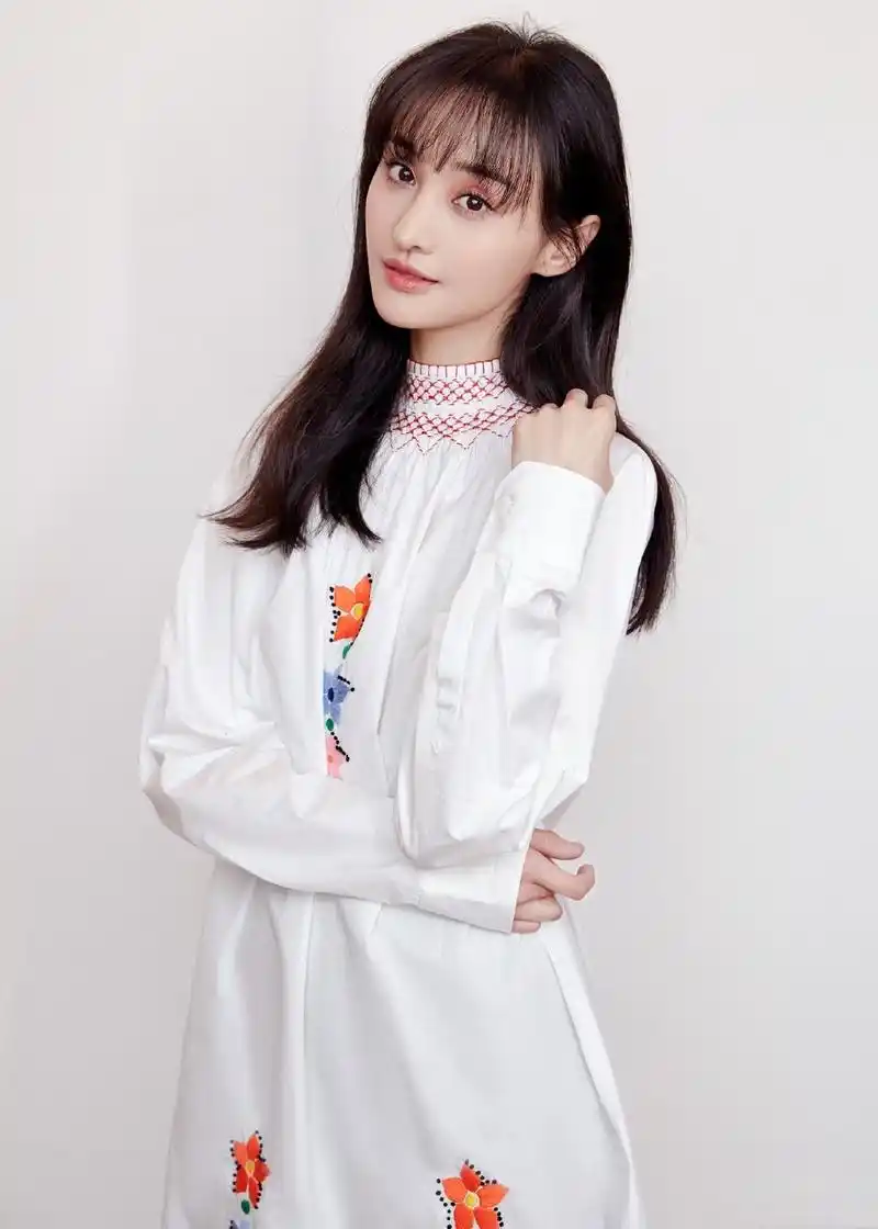 郑爽同款白色刺绣花朵连衣裙女韩版宽松显瘦开叉长袖衬衫裙娃娃裙