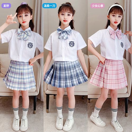 儿童jk小学生制服百褶裙正版夏季10岁儿童女短裙校服学院风套装
