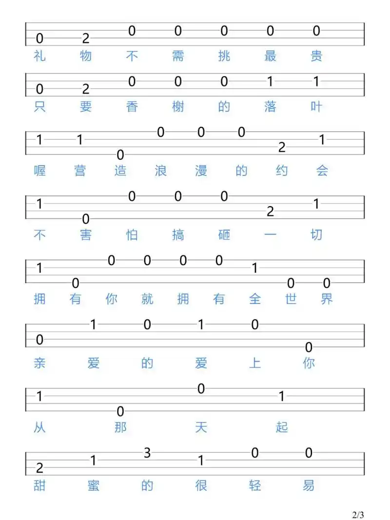 《告白气球》周杰伦/尤克里里新手指弹谱 "拥有你就拥有 全世界"02