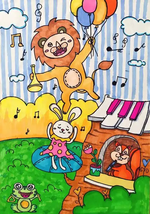 儿童画 动物音乐会