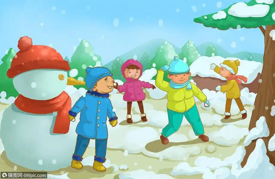打雪仗季节插画卡通人物