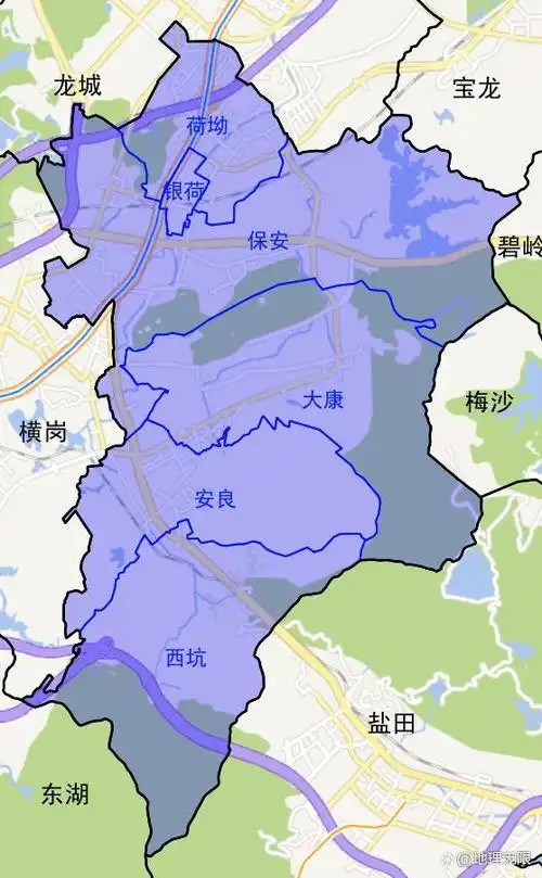 深圳市龙岗区园山街道6个社区分布地图