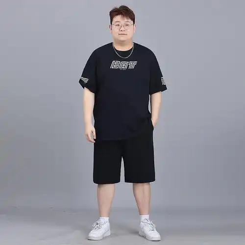 休闲套装男夏季新款胖子大码男装男士宽松短裤短袖高级感穿搭套装