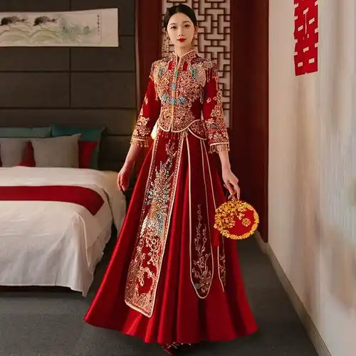 中式结婚礼服新娘婚纱嫁衣龙凤褂小个子袍租赁秀禾服出租2023新款