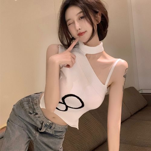 直播衣服女主播服装上镜性感漏肩上衣短款露脐外穿针织吊带背心夏