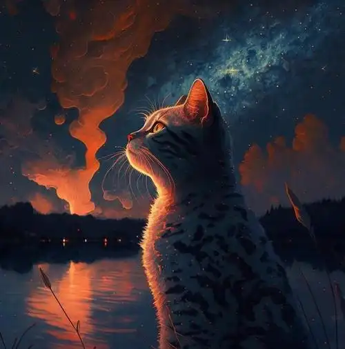 夕阳火烧云下的猫咪