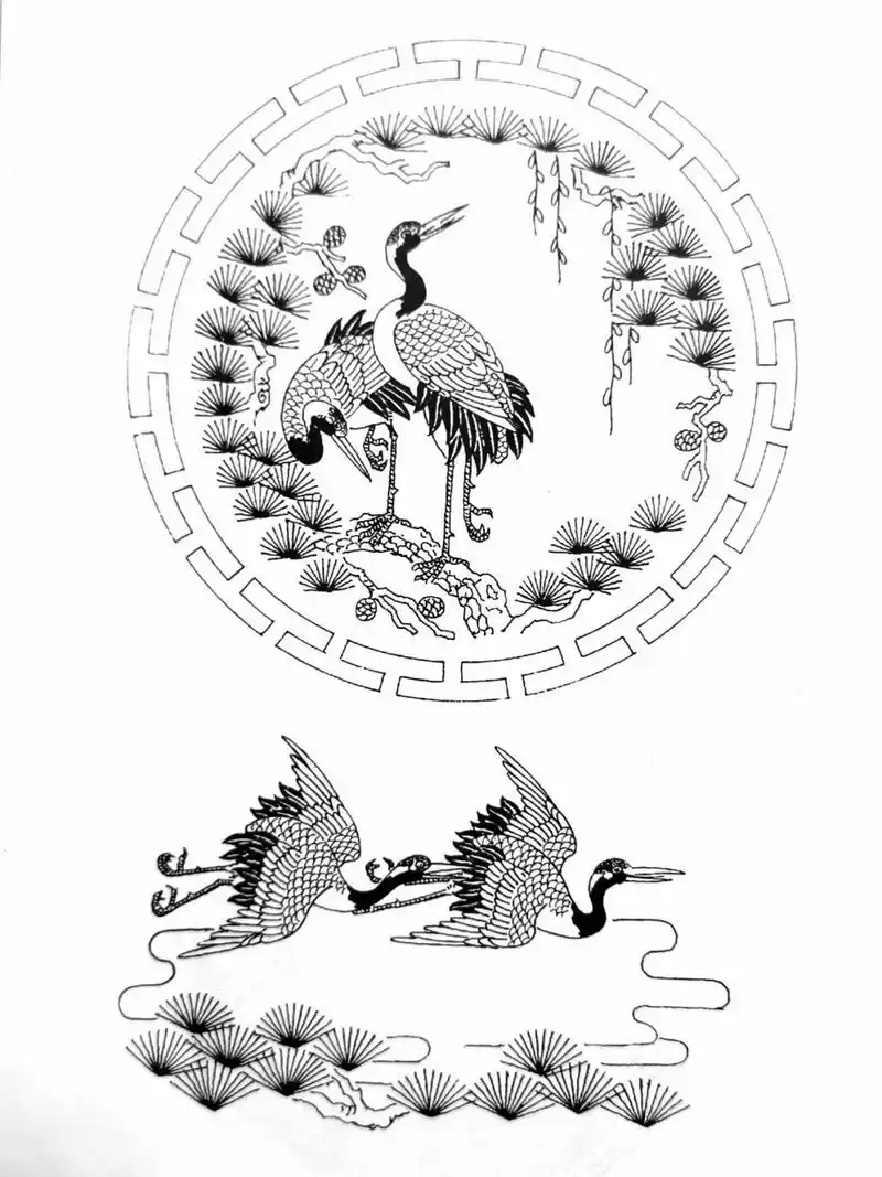 画痴🍀中国传统图案(仙鹤1) 鹤为鹤形目鹉科动物,分有丹顶鹤,灰鹤,