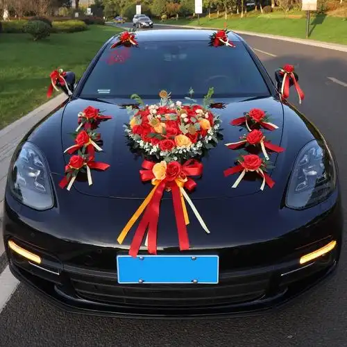 主婚车装饰车头花全套布置套装副车花车吸盘式结婚车队头车花用品