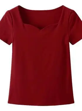 丹语车厘子红紧身夏季红色短袖t恤