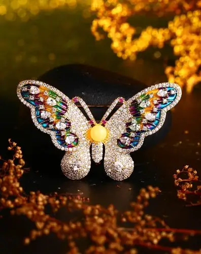 爱华尚 复古蝴蝶蜜蜡天然琥珀胸针 饰品别针/女士胸花/丝巾扣